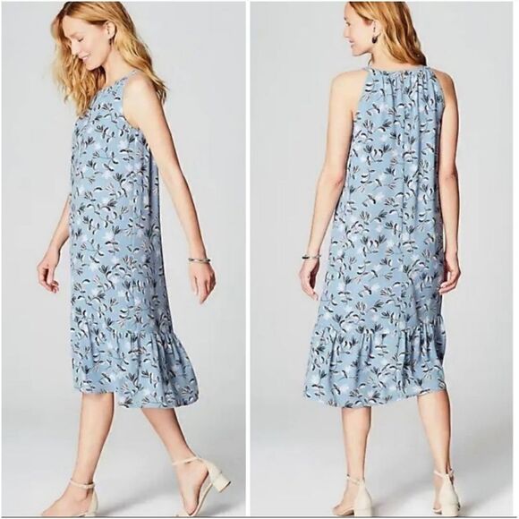 J. Jill Wearever Collection Breeze Flounce Hem Dress Floral Blue Size XS - Picture 1 of 5